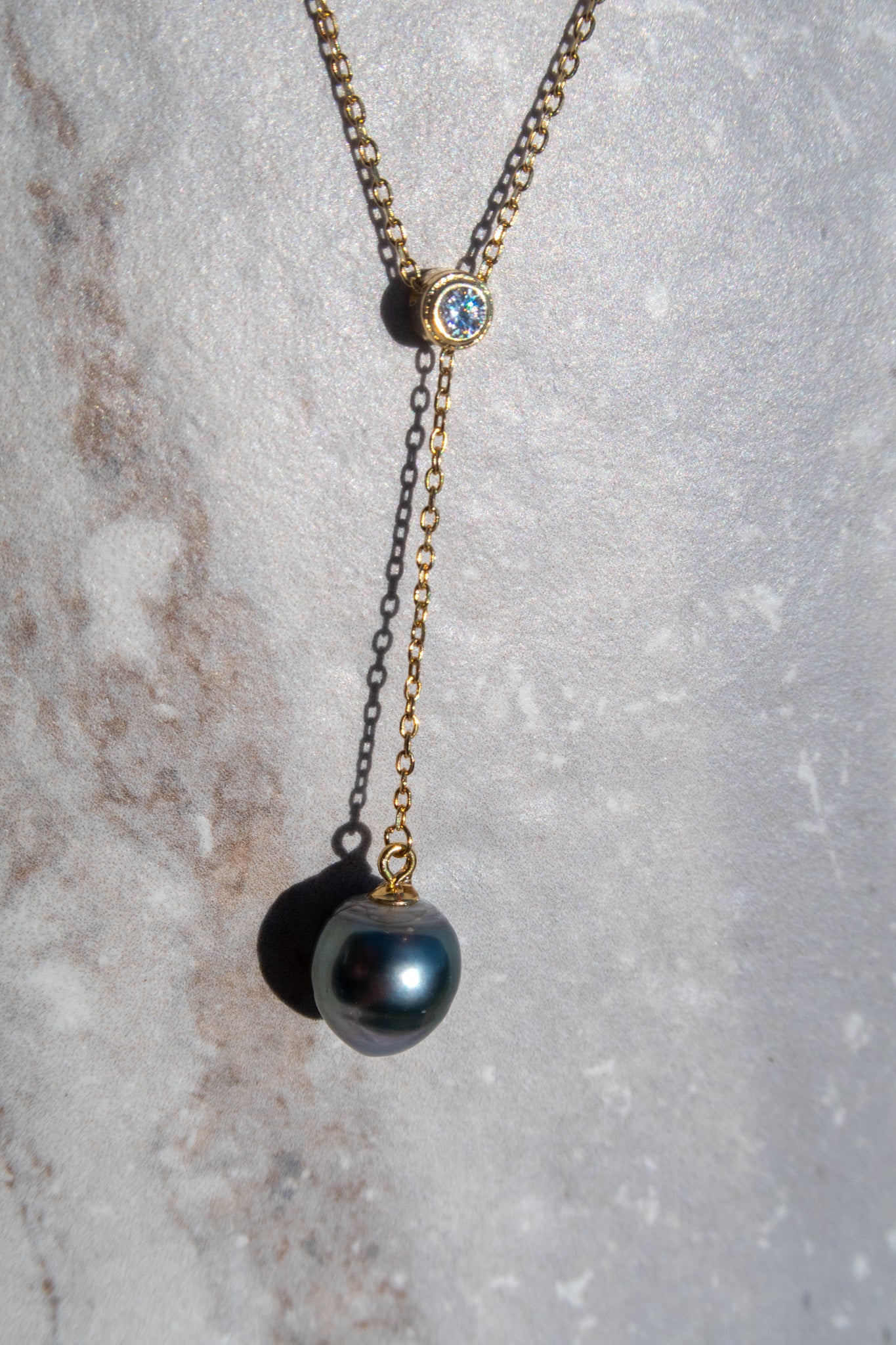 Tahitian Pearl Dangle Necklace - 925 Gold Plated