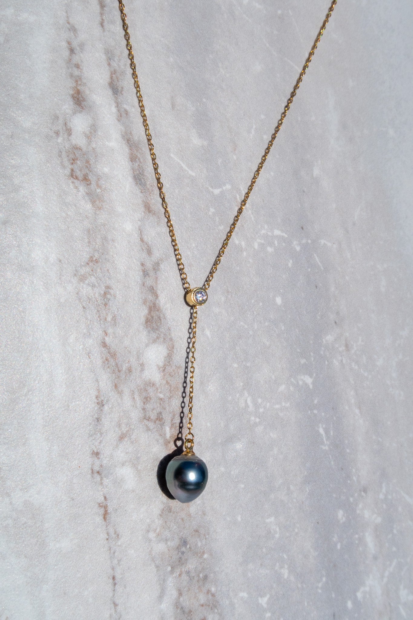 Tahitian Pearl Dangle Necklace - 925 Gold Plated