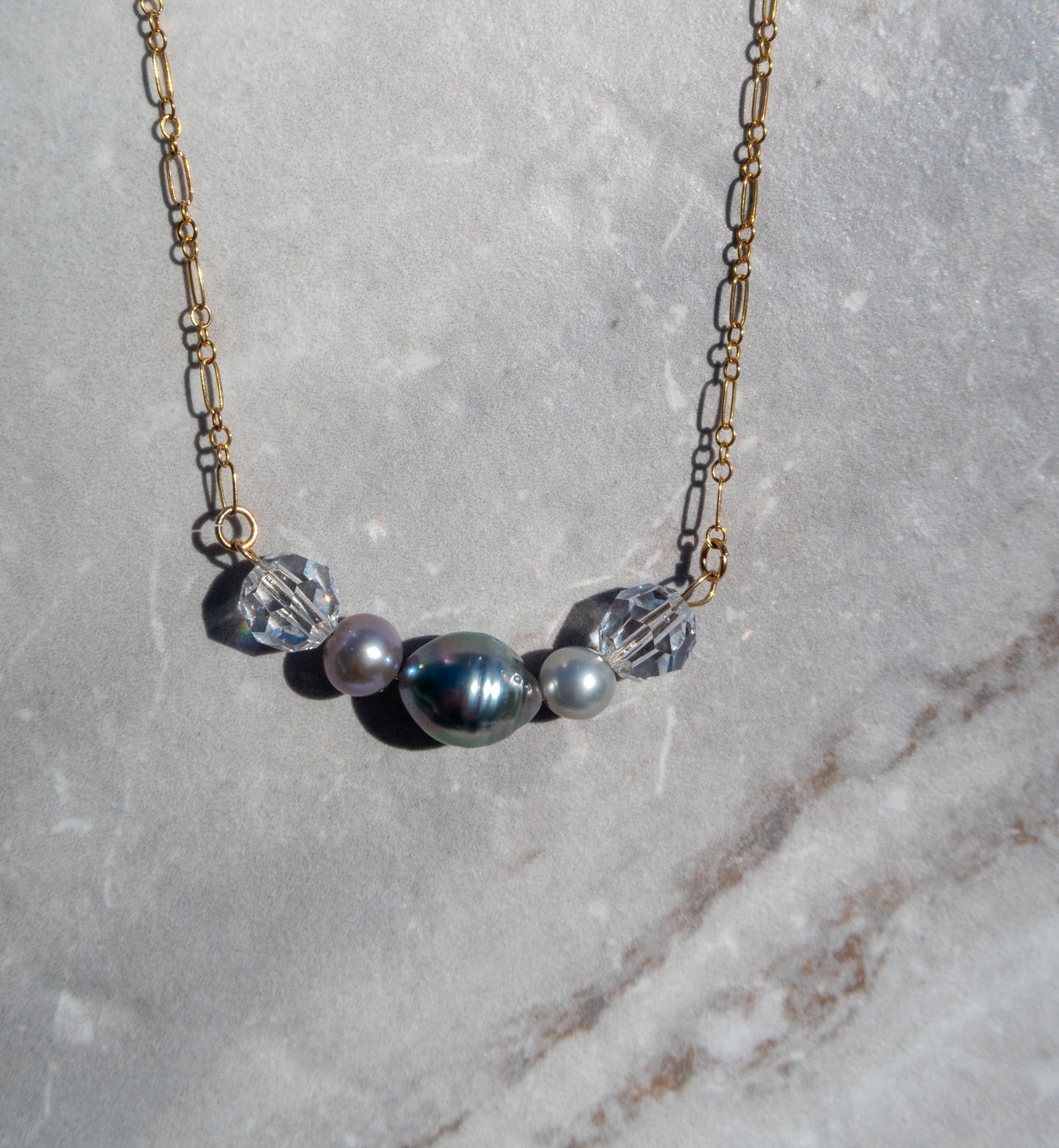 Tahitian Pearl & Crystal Necklace - Gold Filled