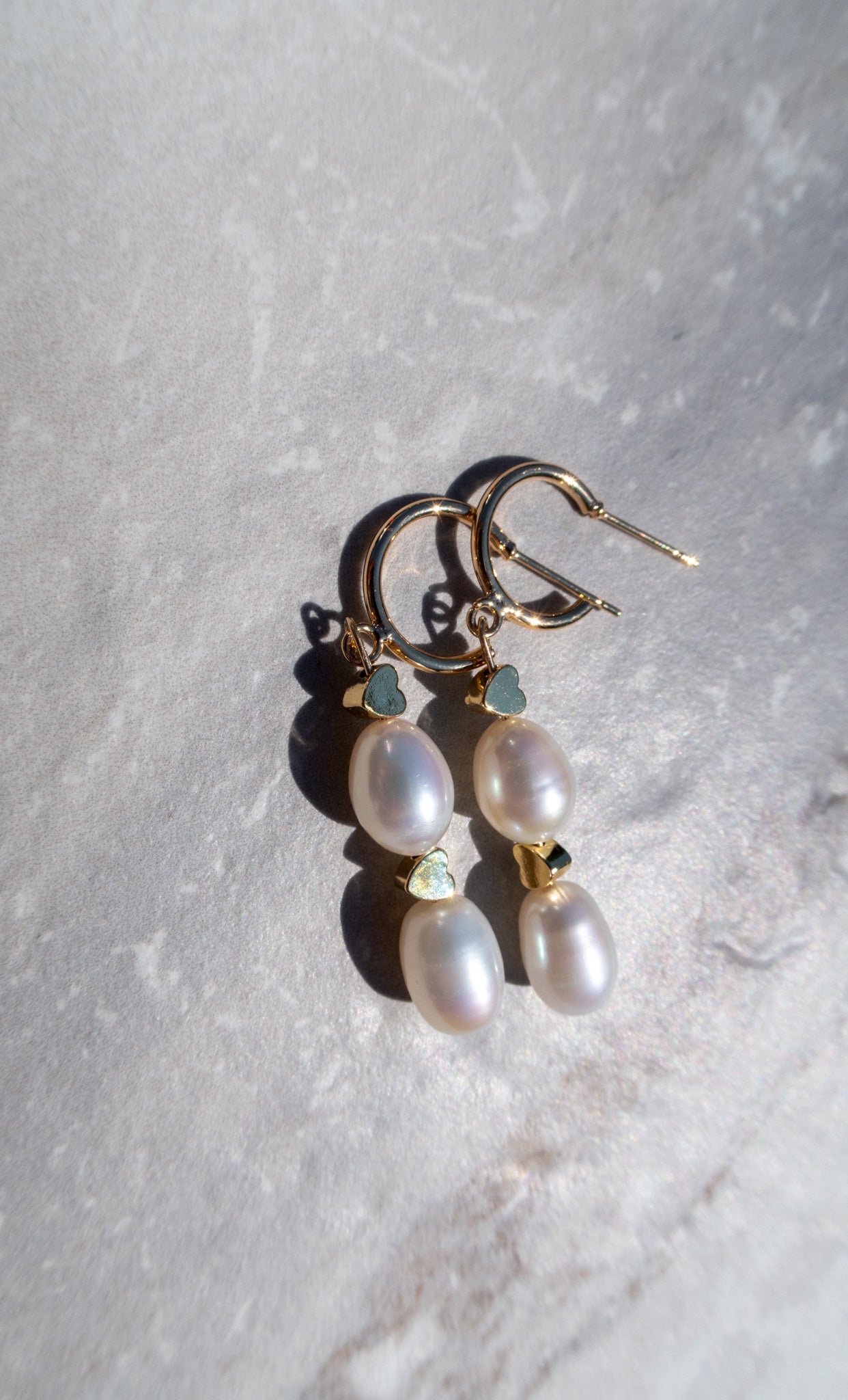 Gold Filled Pearl & Heart Hoops