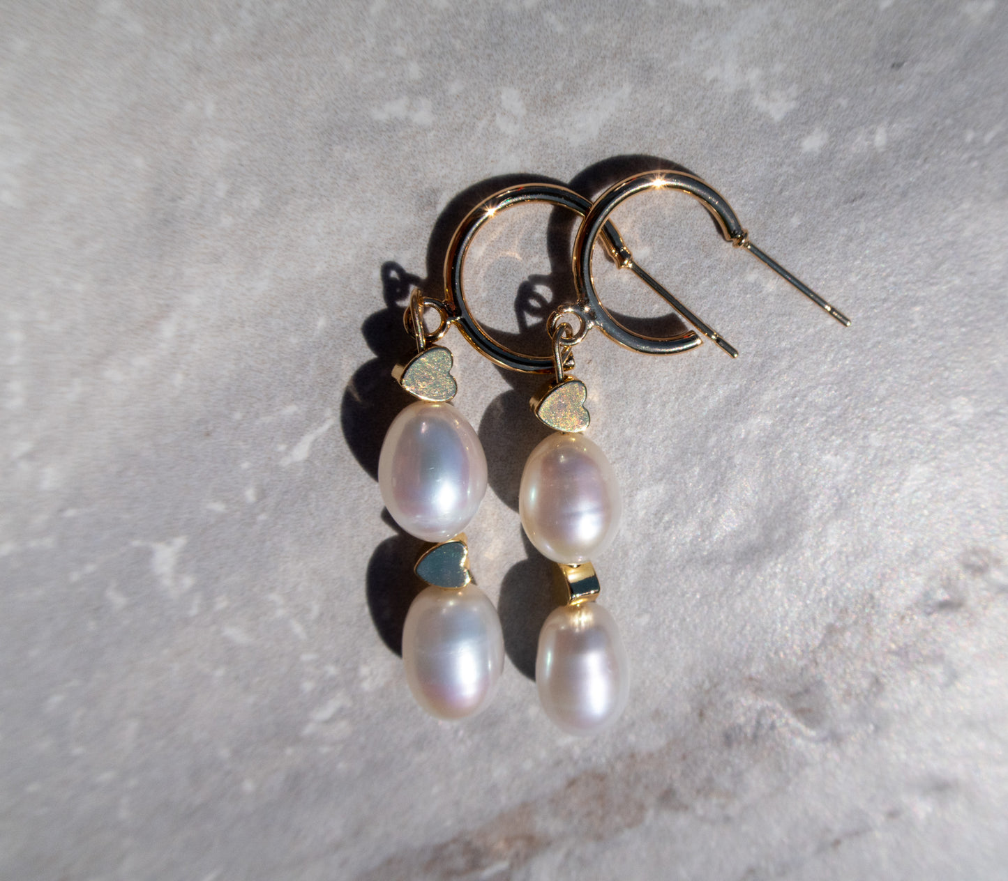 Gold Filled Pearl & Heart Hoops