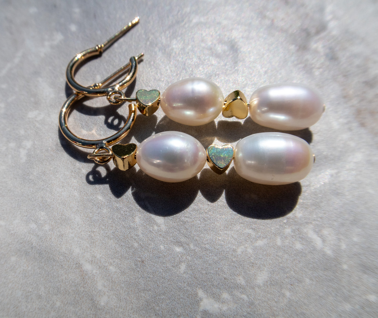 Gold Filled Pearl & Heart Hoops