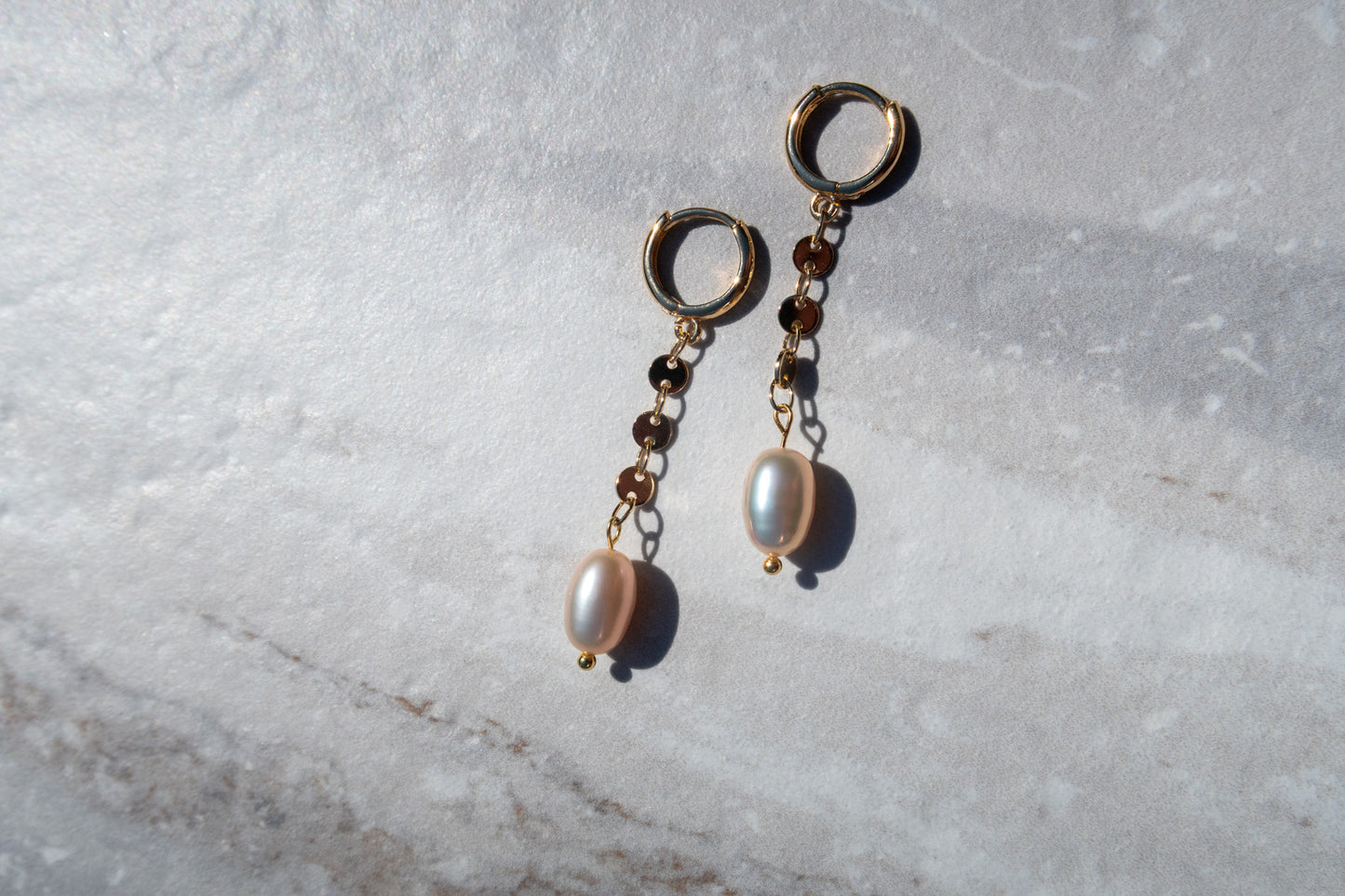 Gold Filled Hoops with Flawless Light Pink Freshwater Pearls