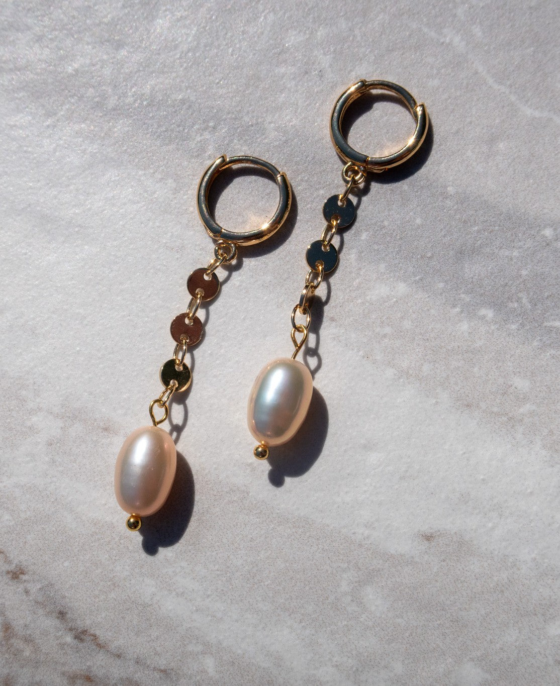 Gold Filled Hoops with Flawless Light Pink Freshwater Pearls