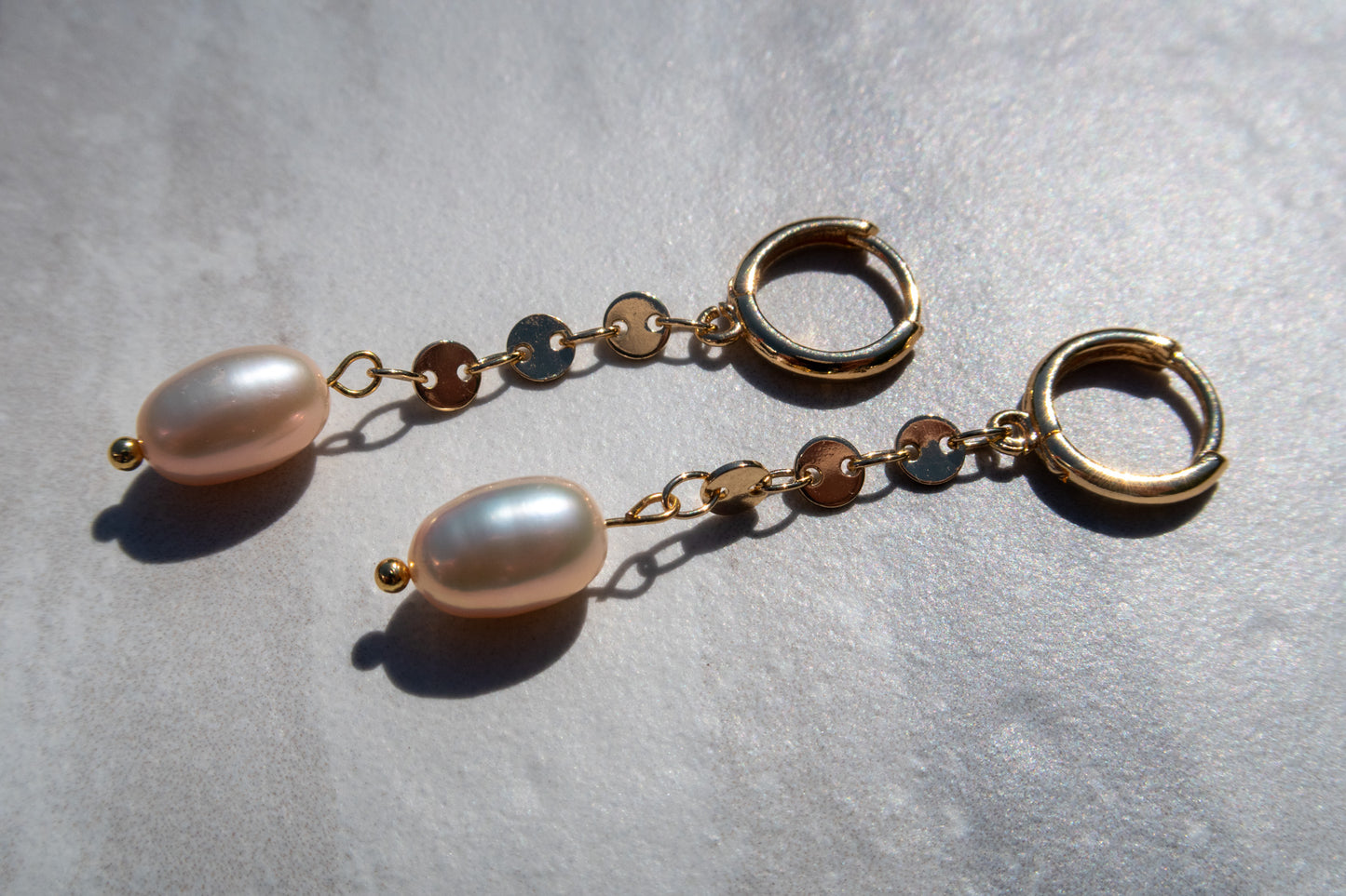 Gold Filled Hoops with Flawless Light Pink Freshwater Pearls