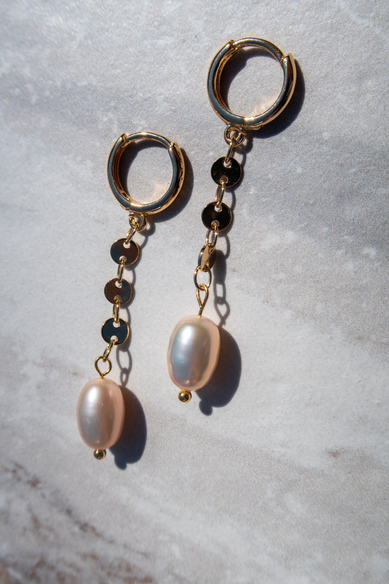 Gold Filled Hoops with Flawless Light Pink Freshwater Pearls