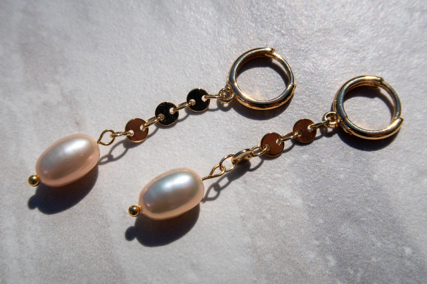 Gold Filled Hoops with Flawless Light Pink Freshwater Pearls