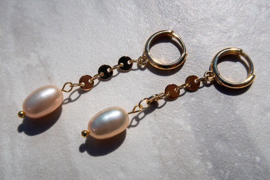 Gold Filled Hoops with Flawless Light Pink Freshwater Pearls