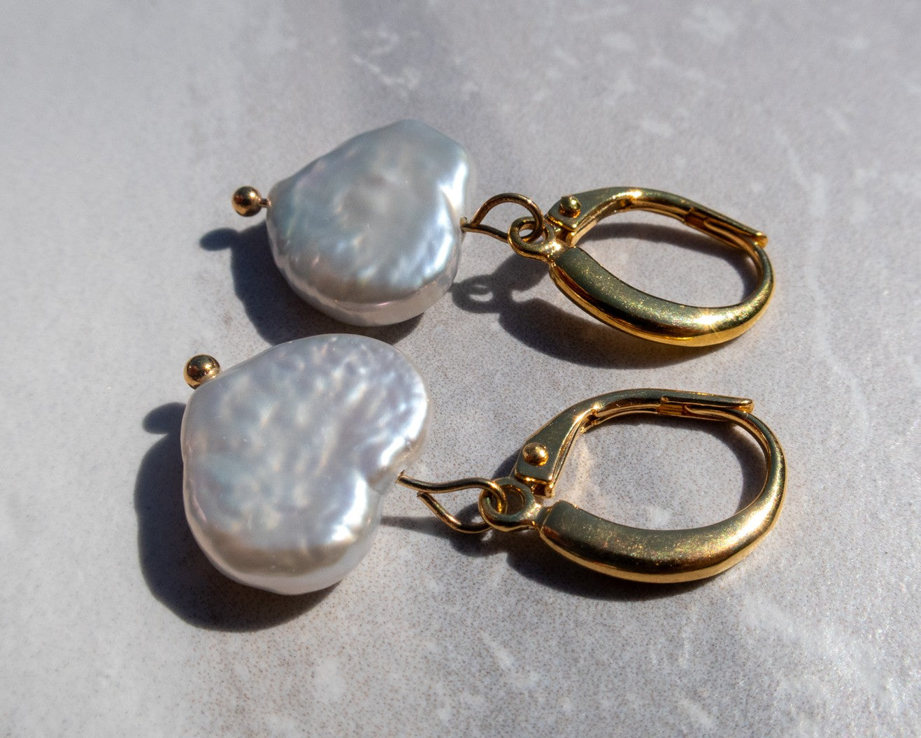 Heart Freshwater Pearls - Gold Plated Sterling Silver Hoops