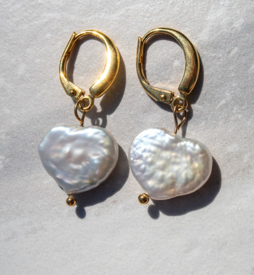 Heart Freshwater Pearls - Gold Plated Sterling Silver Hoops
