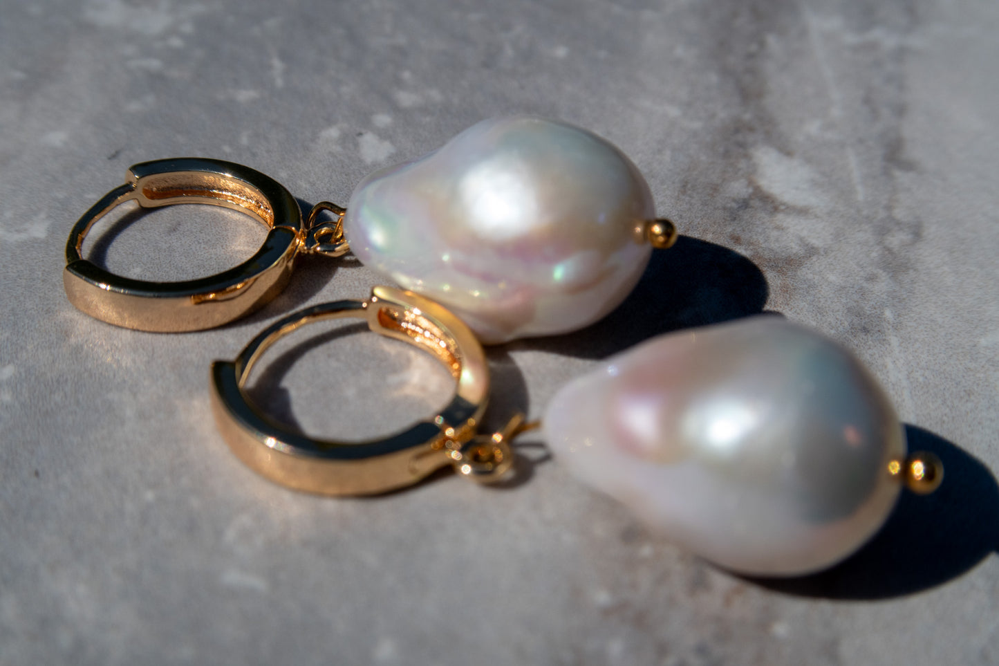 White Baroque Gold Filled Hoops