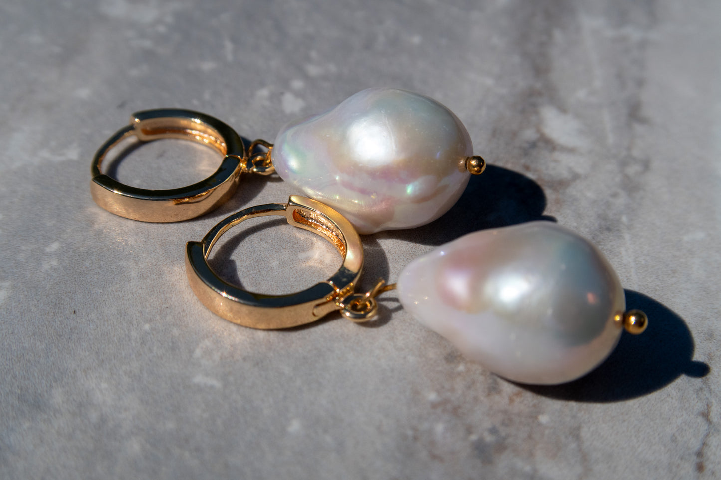 White Baroque Gold Filled Hoops