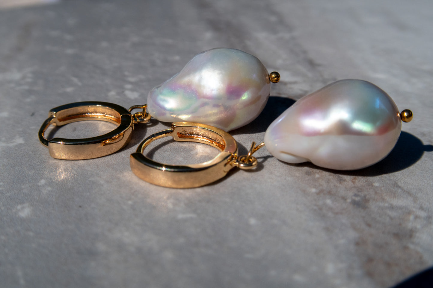 White Baroque Gold Filled Hoops