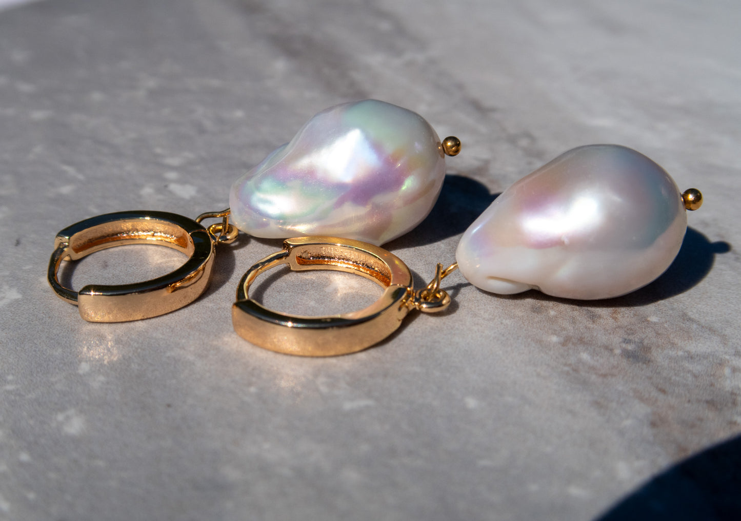 White Baroque Gold Filled Hoops