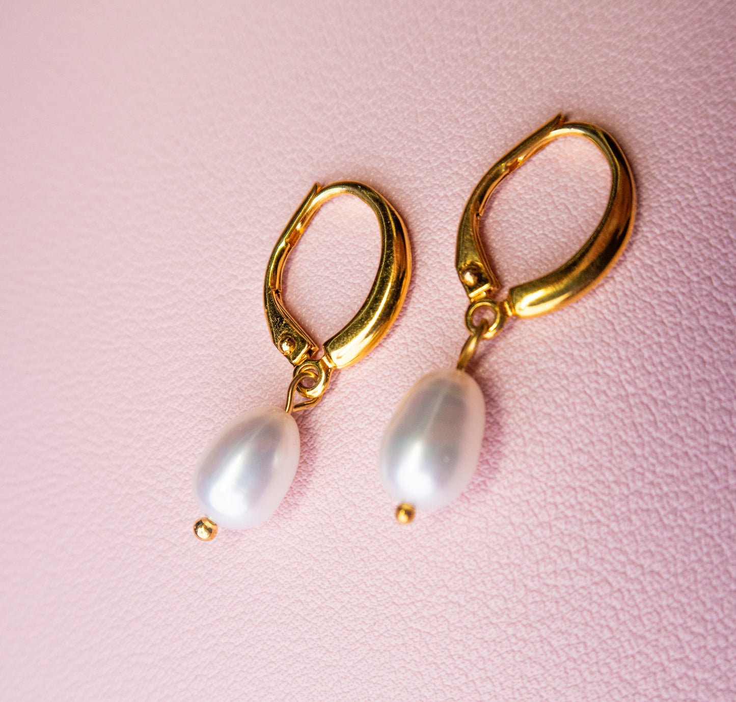 Simple White Drop Pearl Earrings - Gold Plated Sterling Silver