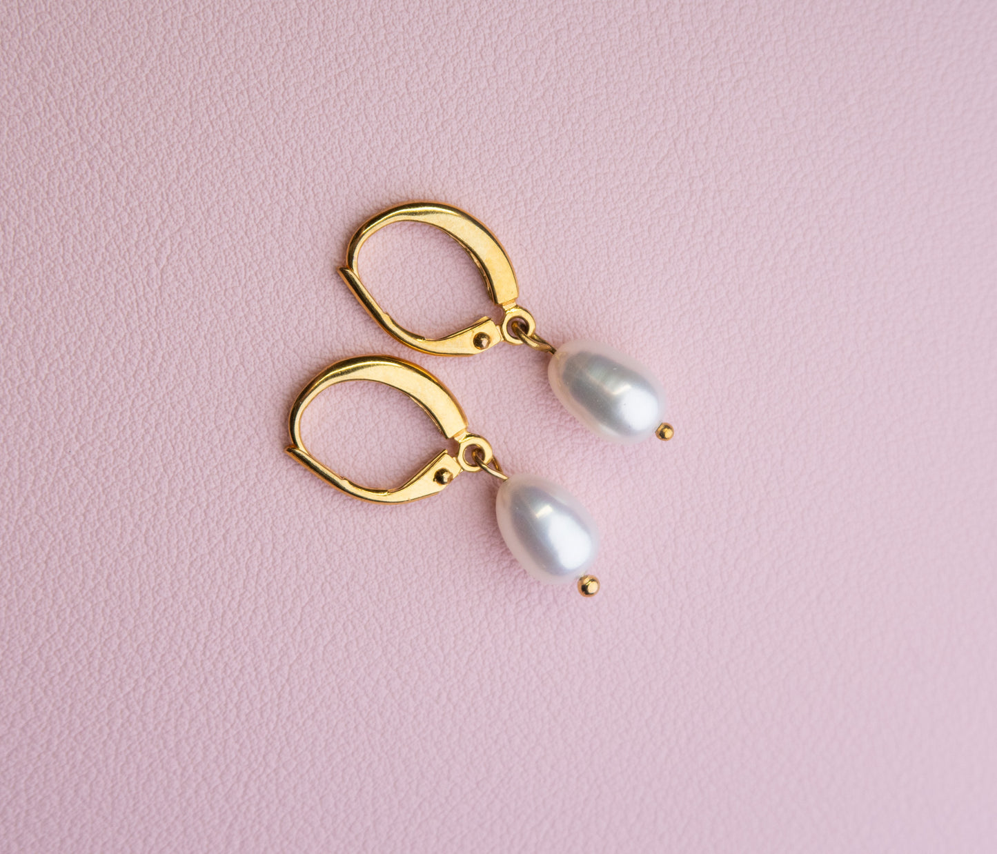 Simple White Drop Pearl Earrings - Gold Plated Sterling Silver
