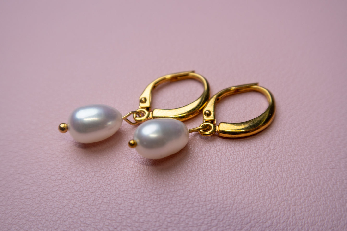 Simple White Drop Pearl Earrings - Gold Plated Sterling Silver