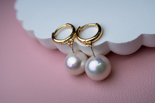 Gold Filled White Pearl Hoops
