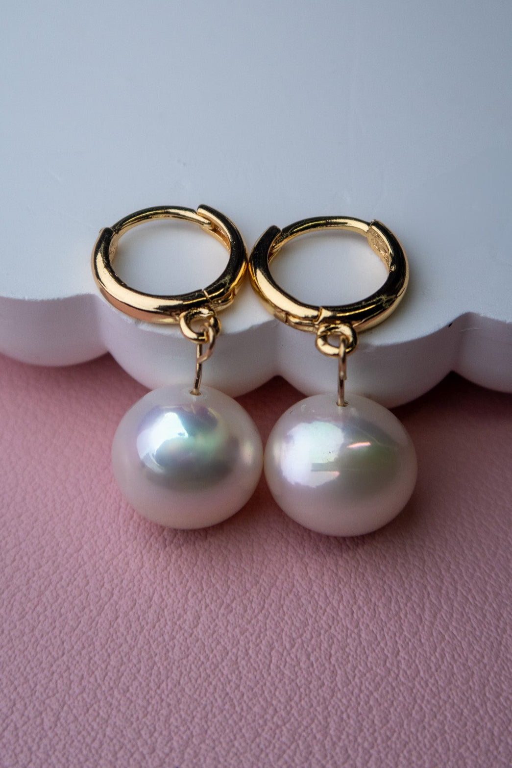 Gold Filled White Pearl Hoops