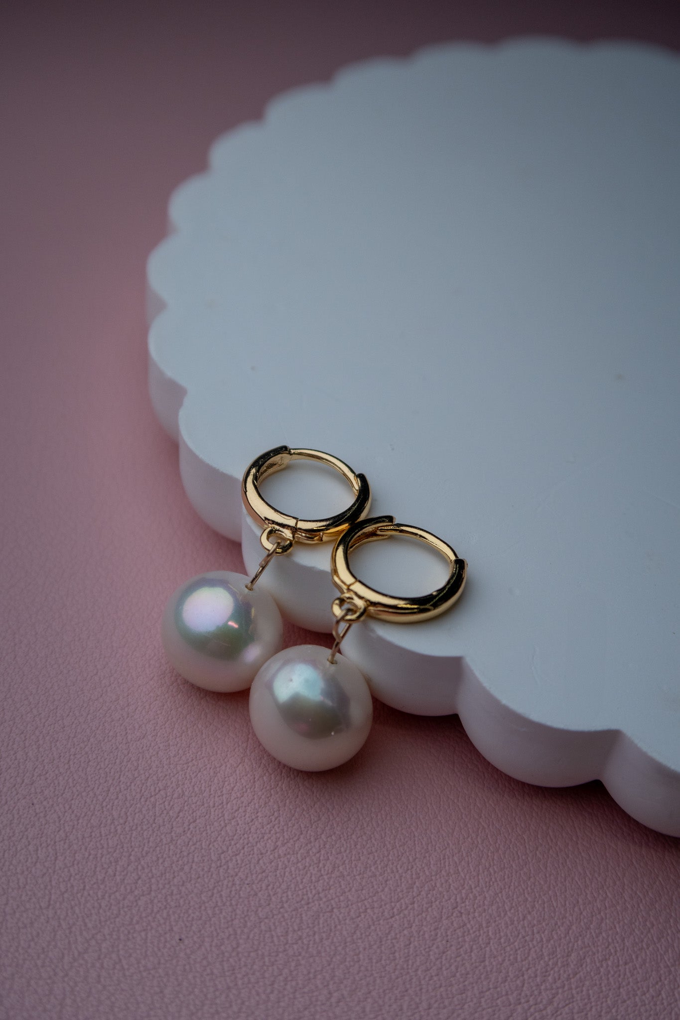 Gold Filled White Pearl Hoops