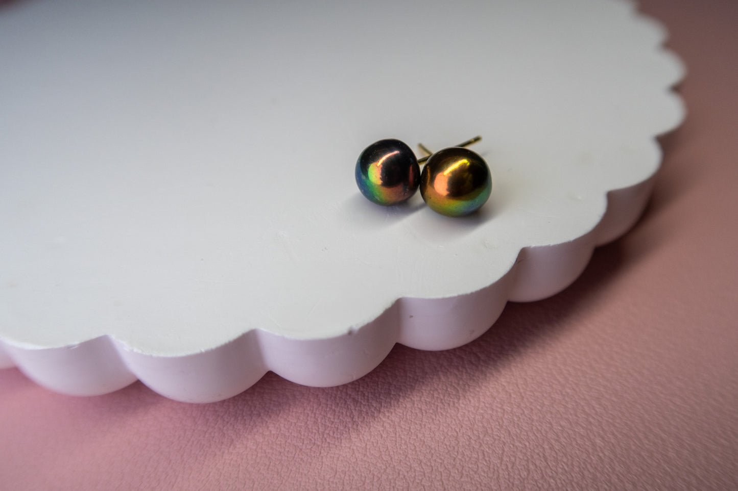 Metallic Peacock Green Pearl Studs ✨