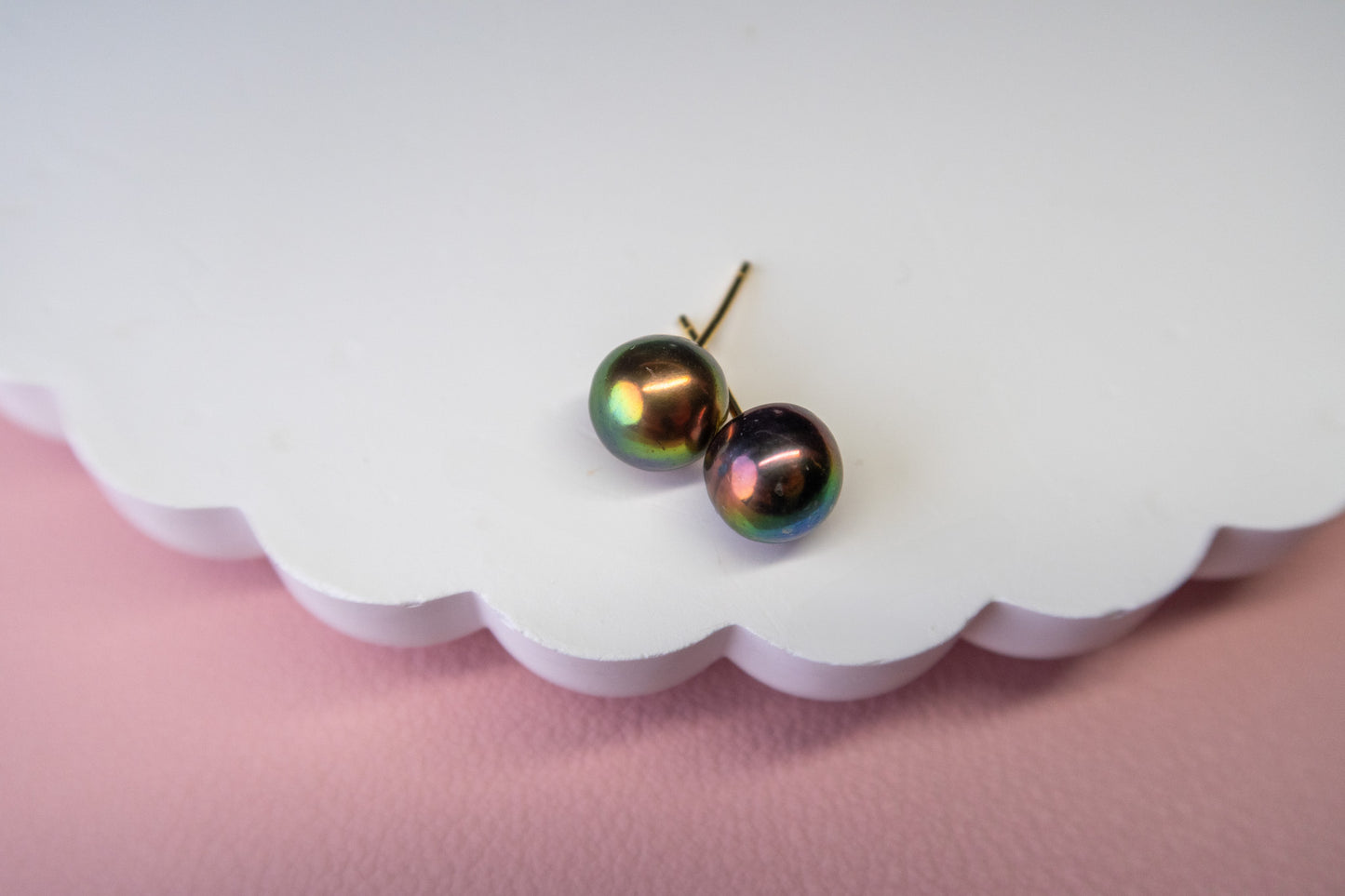 Metallic Peacock Green Pearl Studs ✨