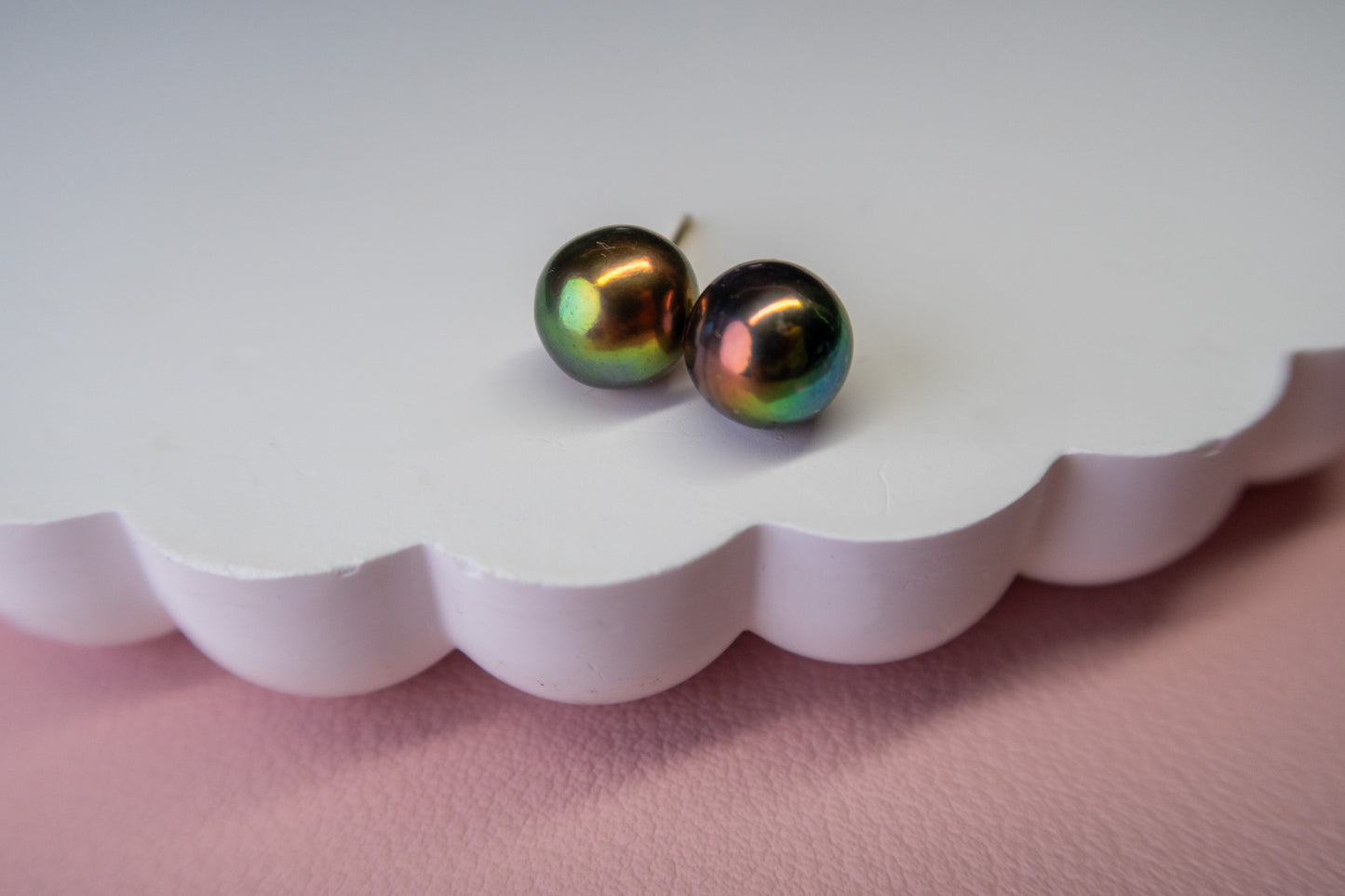Metallic Peacock Green Pearl Studs ✨