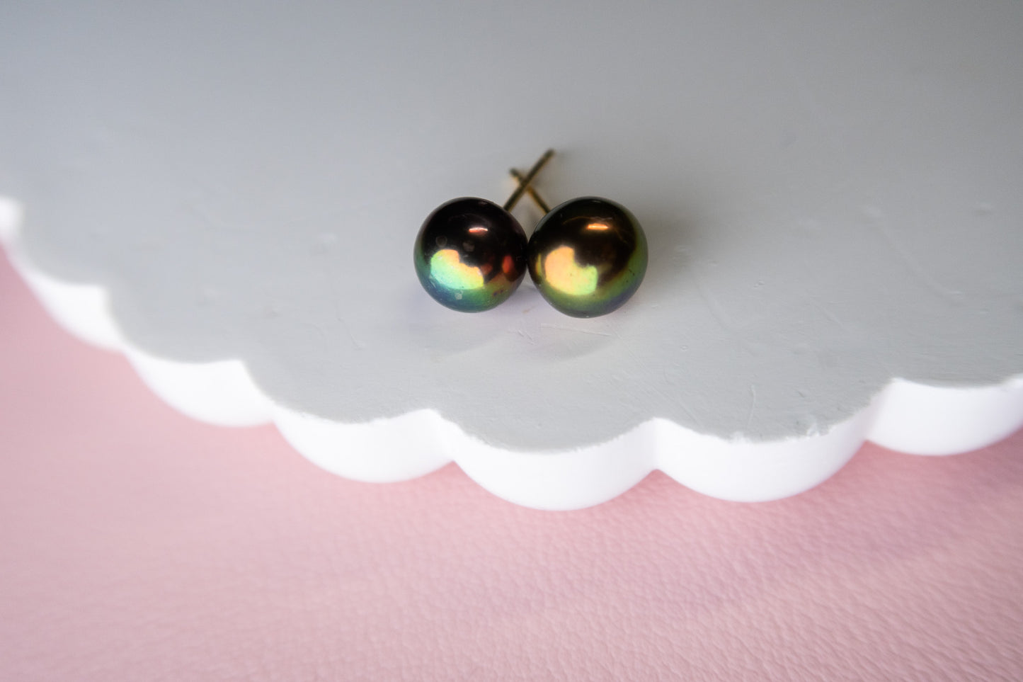 Metallic Peacock Green Pearl Studs ✨