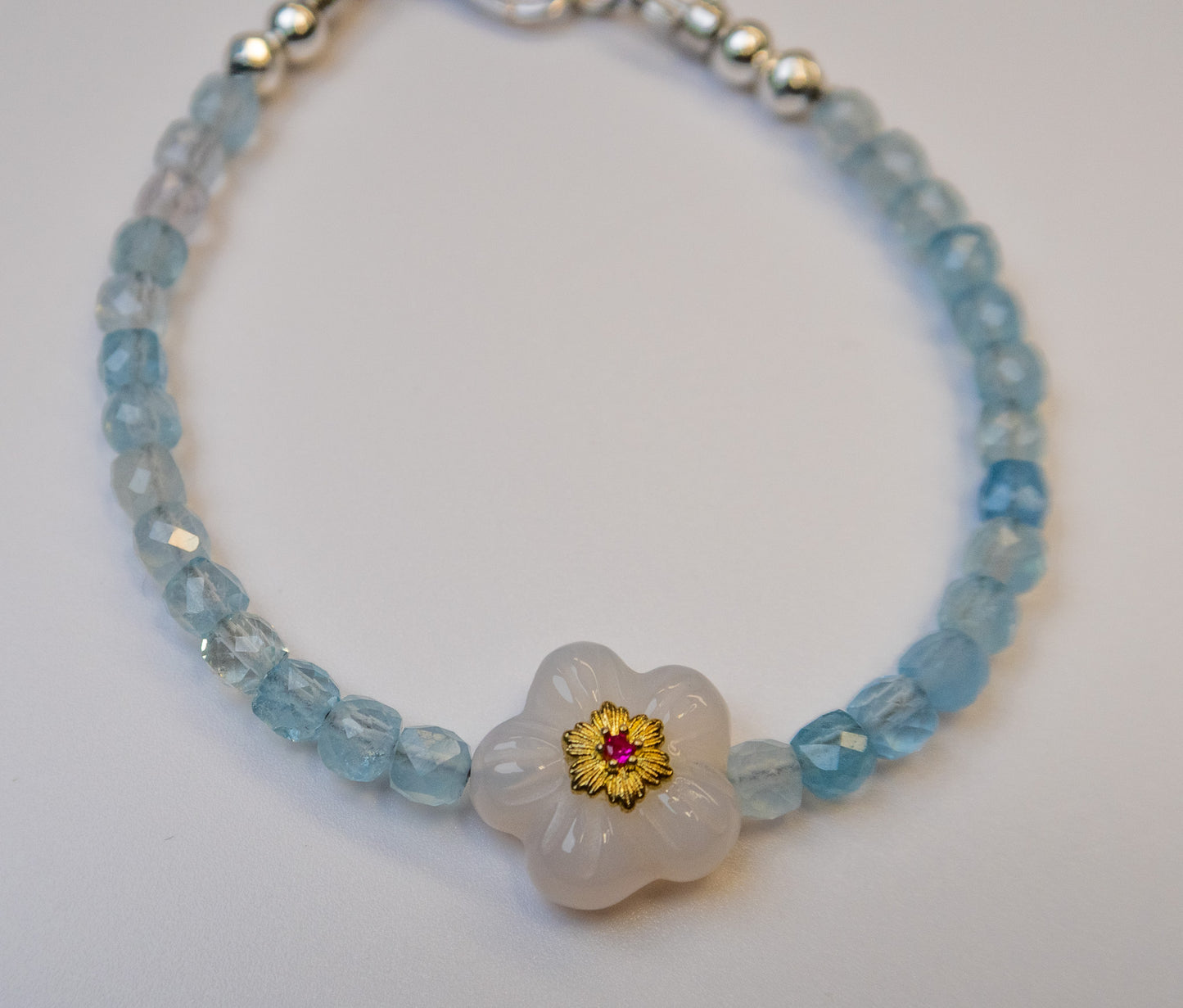 Aquamarine & Flower Charm Bracelet