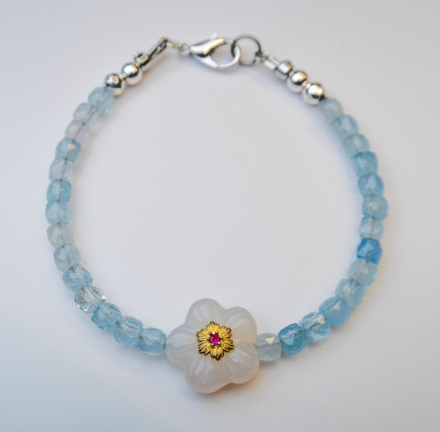 Aquamarine & Flower Charm Bracelet
