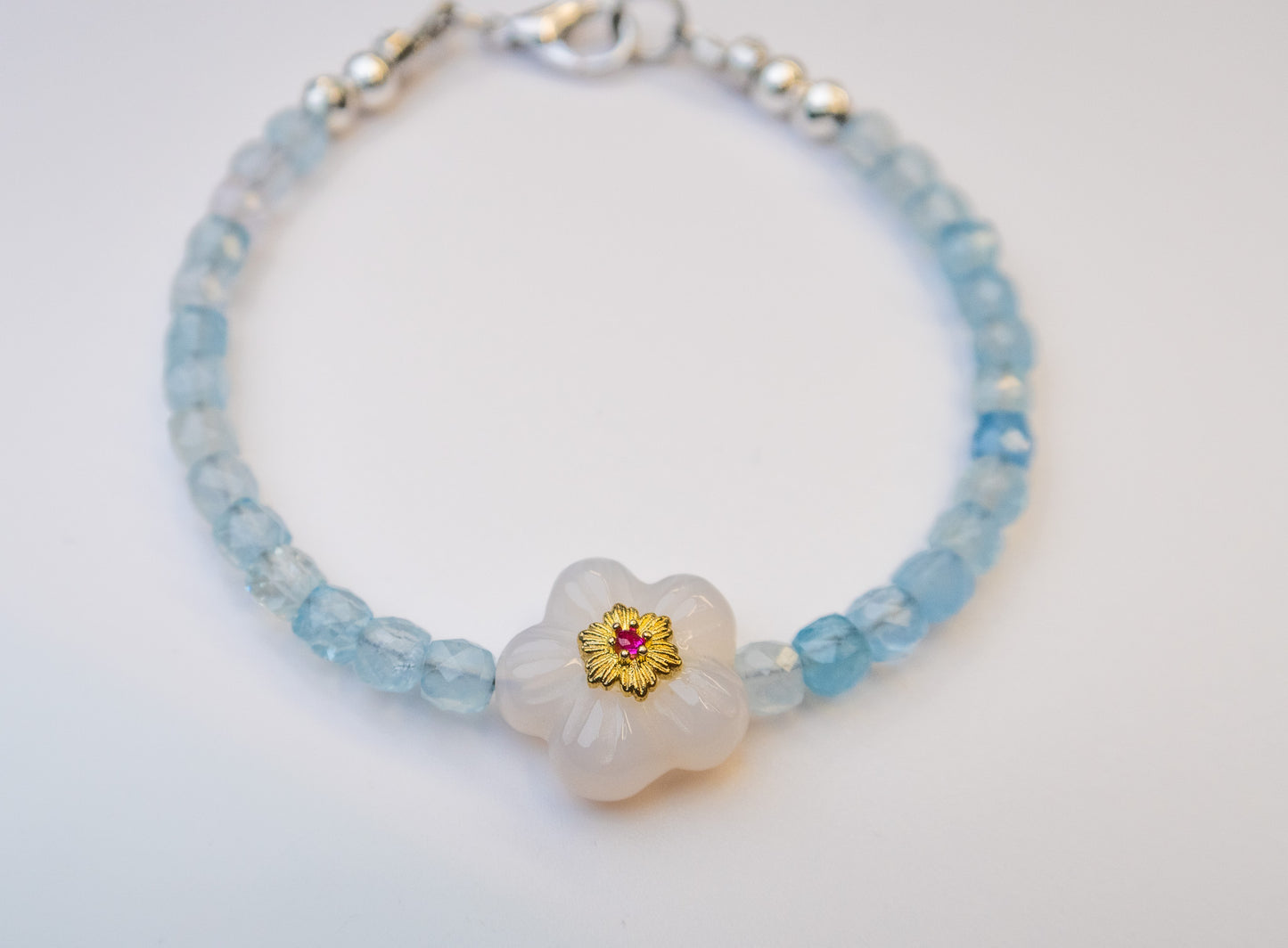 Aquamarine & Flower Charm Bracelet