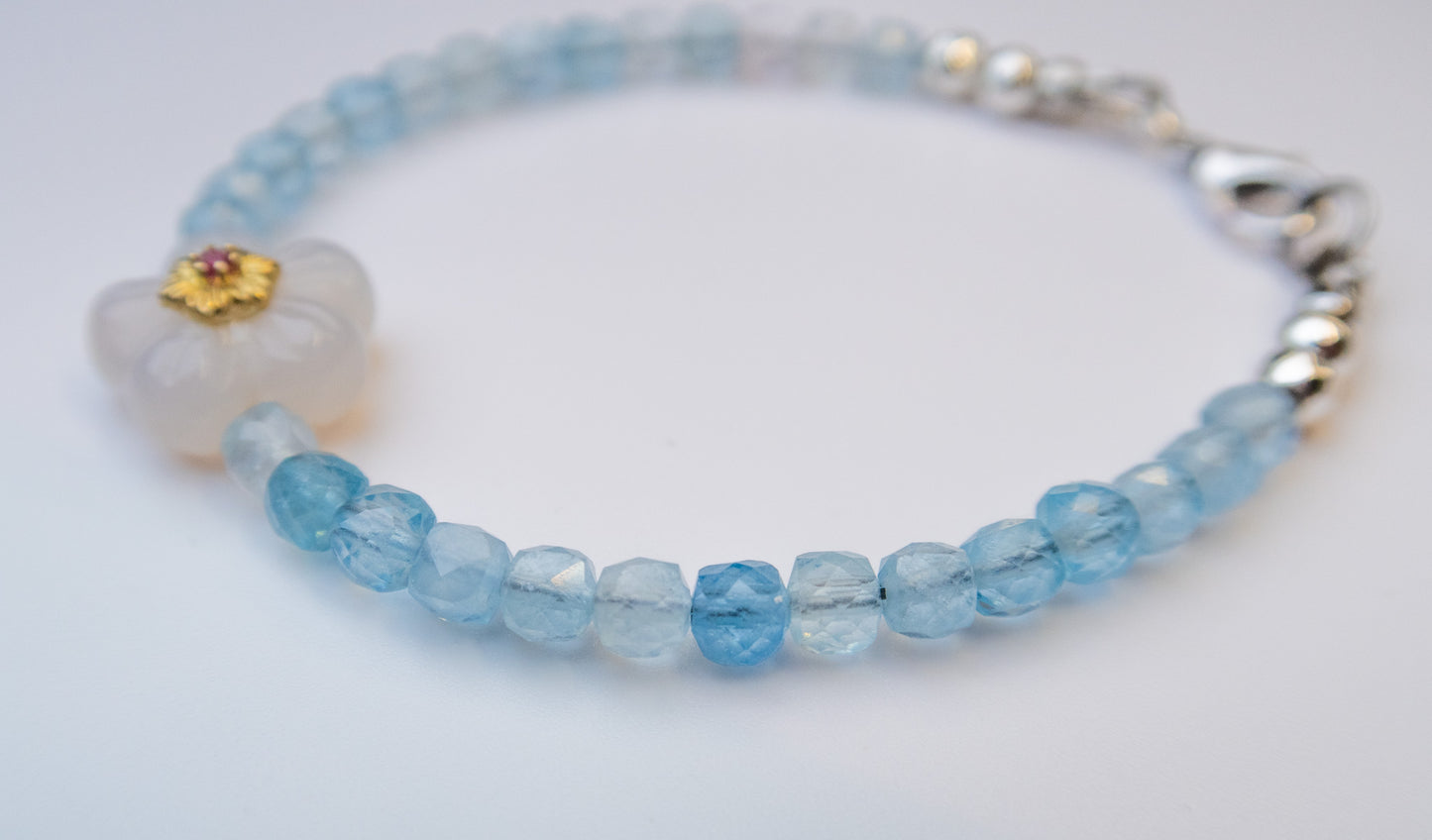 Aquamarine & Flower Charm Bracelet