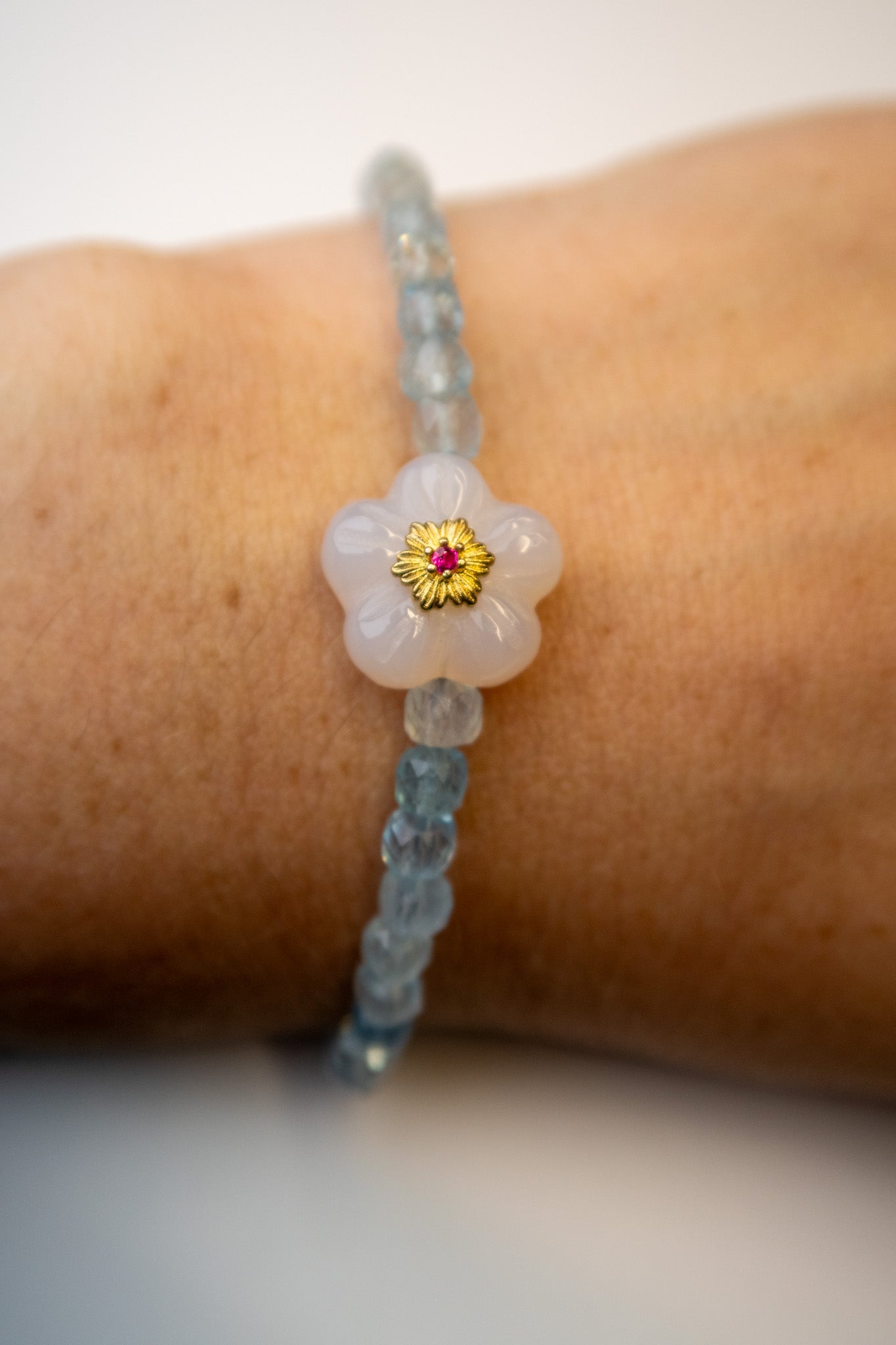 Aquamarine & Flower Charm Bracelet