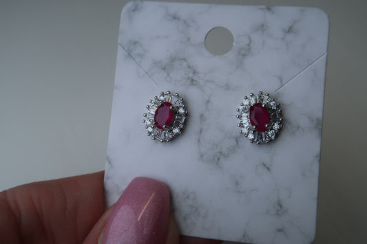 Ruby Oval-Shaped Sterling Silver Studs