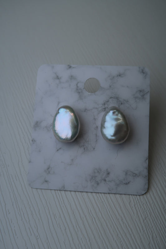 White Teardrop Pearl Studs - Sterling Silver