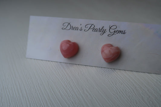 Heart-Shaped Natural Pink Opal Studs in Sterling Silver!