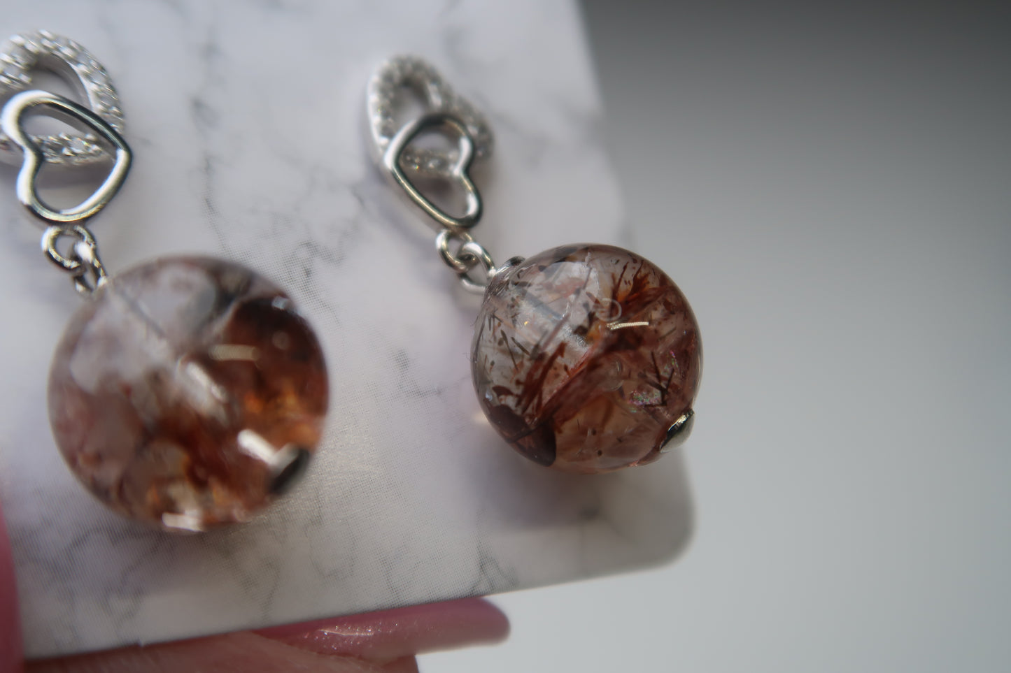Rutilated Fire Quartz- Sterling Silver Heart Studs