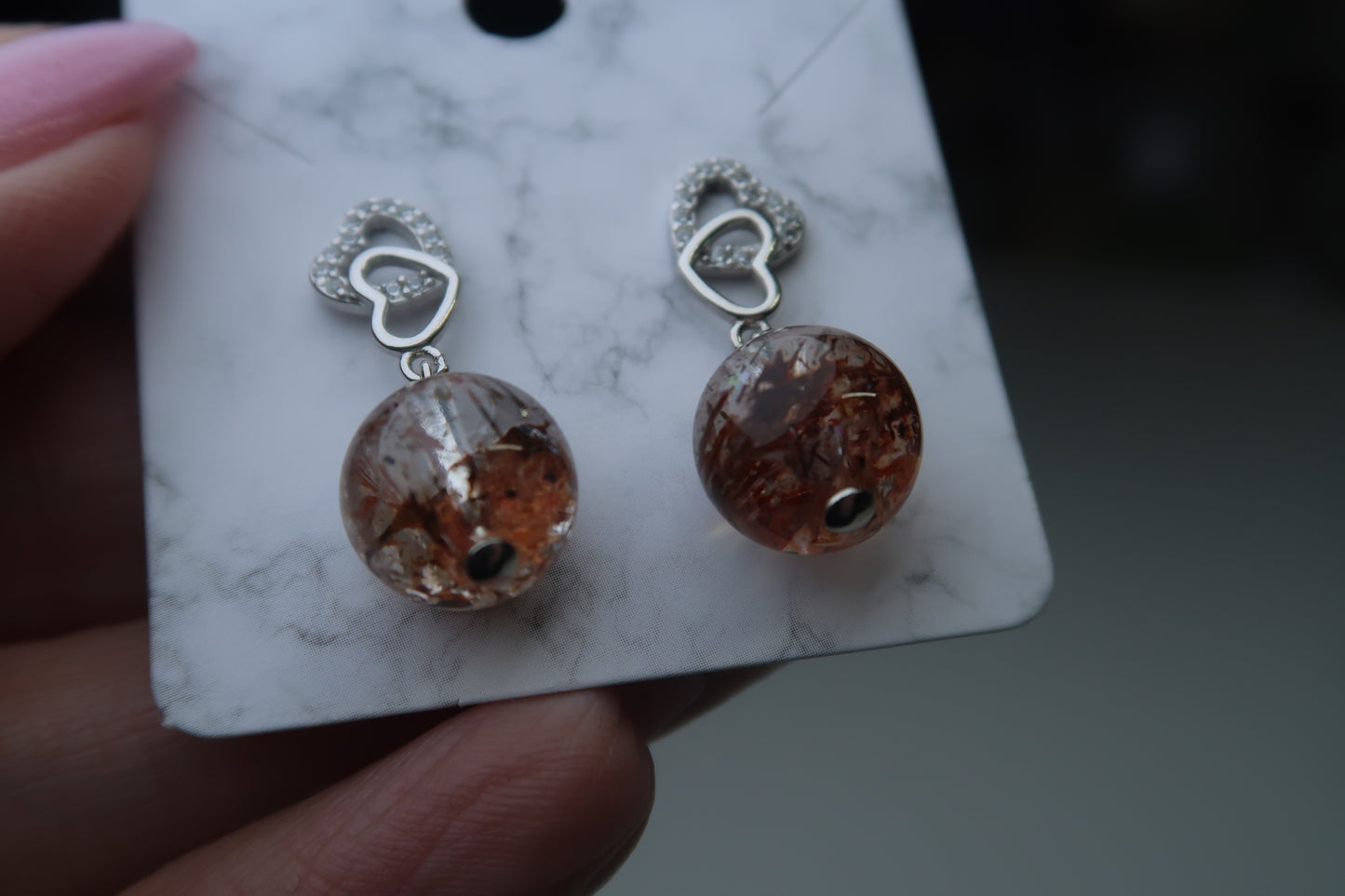 Rutilated Fire Quartz- Sterling Silver Heart Studs