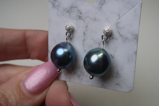Peacock Blue Edison Freshwater Pearl Earrings 🌟