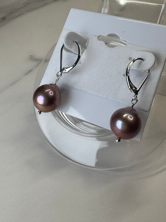 Mauve Edison Pearl Drop Earrings -925