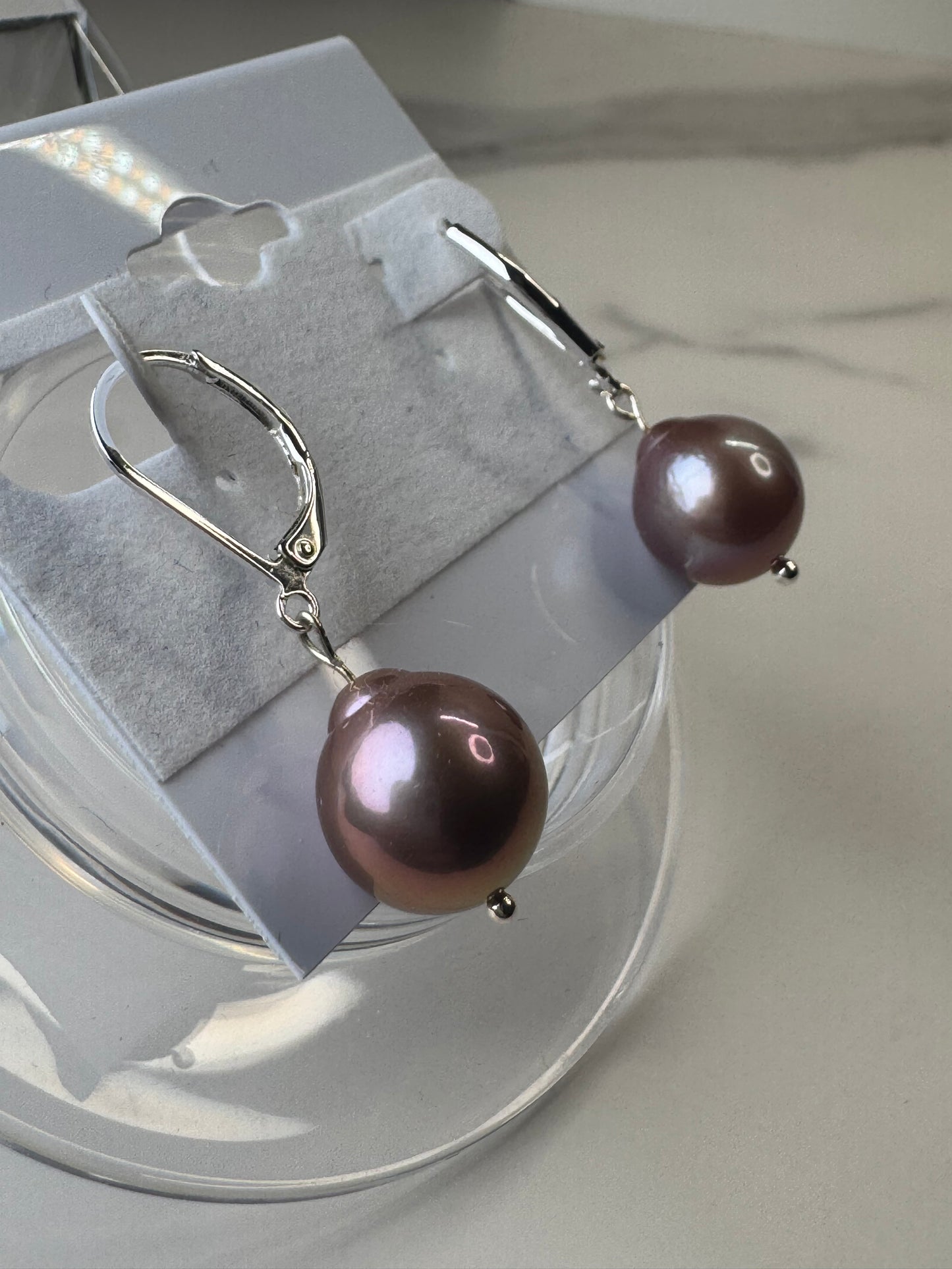 Mauve Edison Pearl Drop Earrings -925