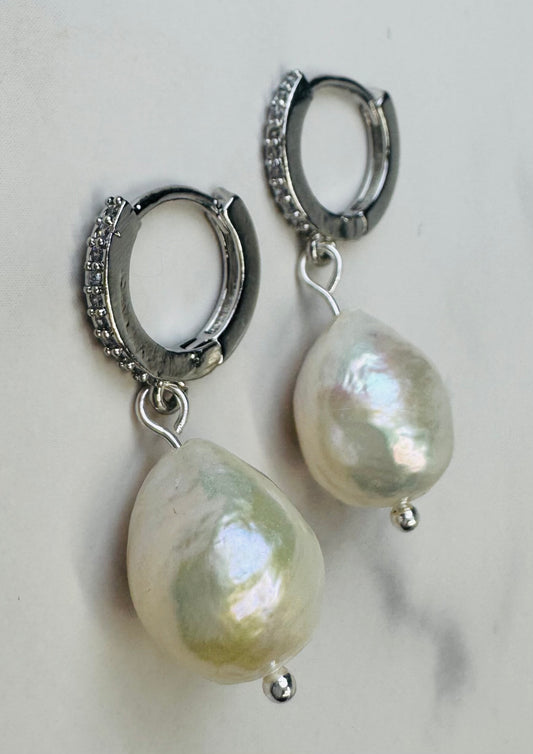 White Edison Pearl Hoops