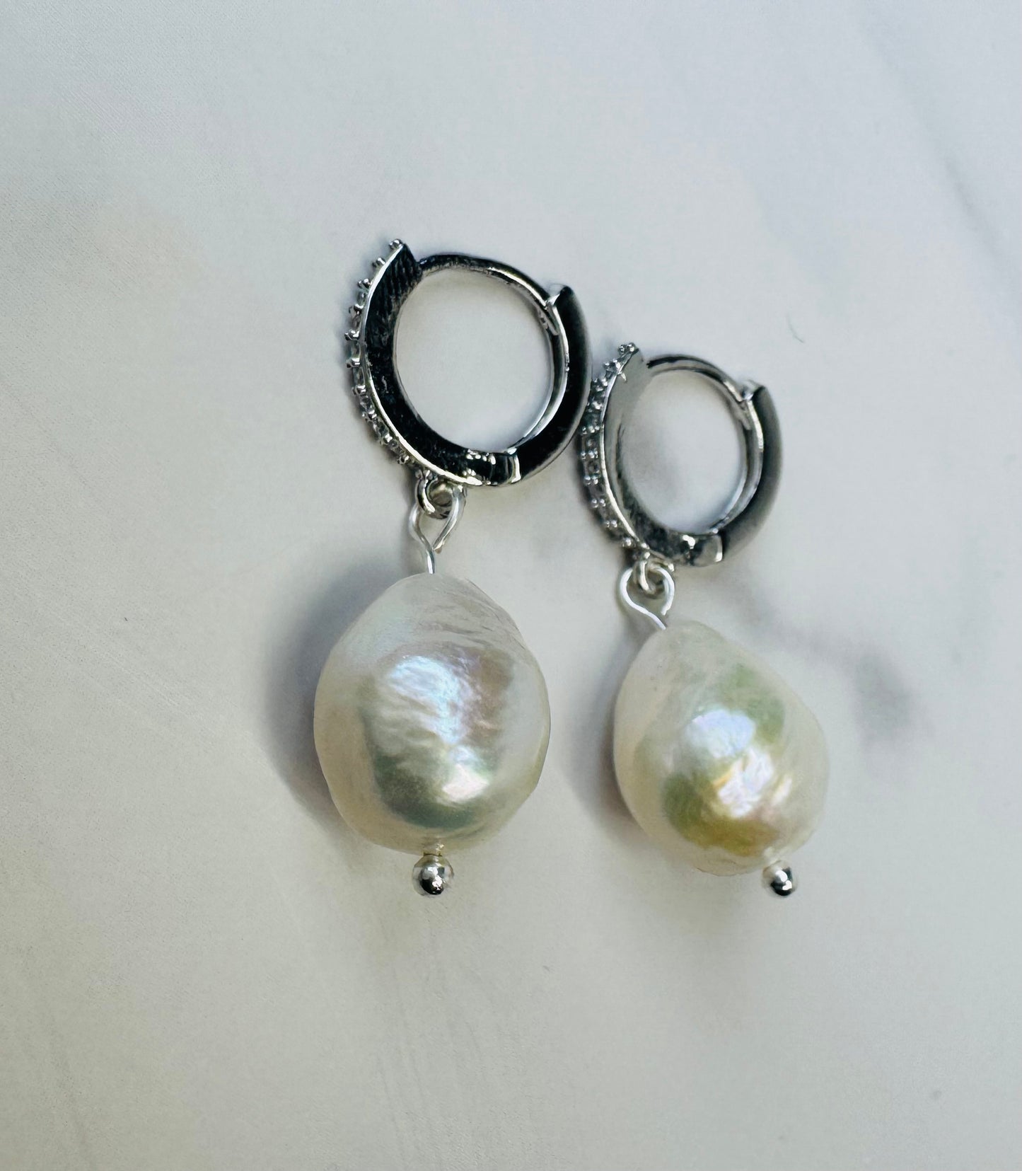 White Edison Pearl Hoops