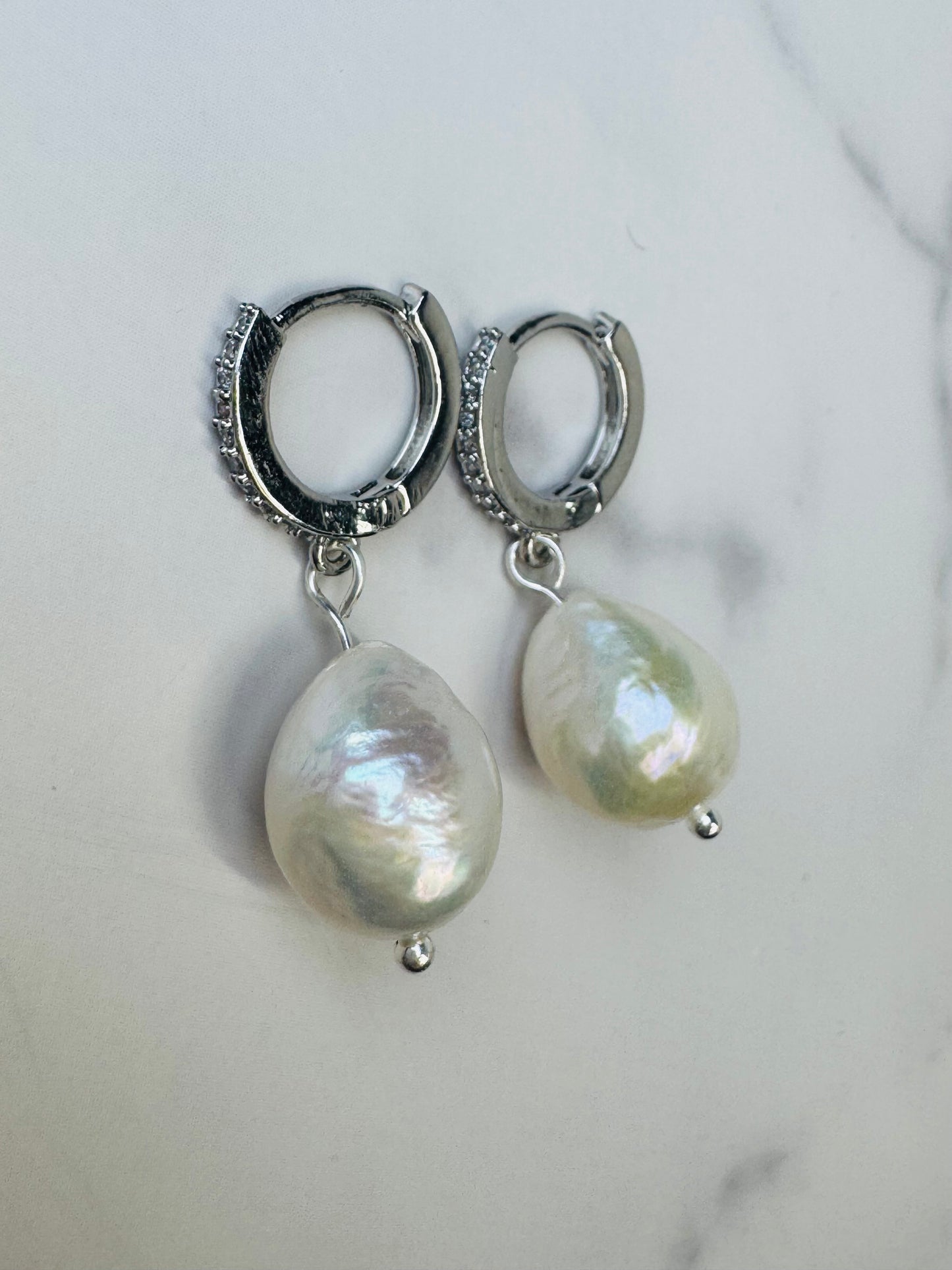 White Edison Pearl Hoops
