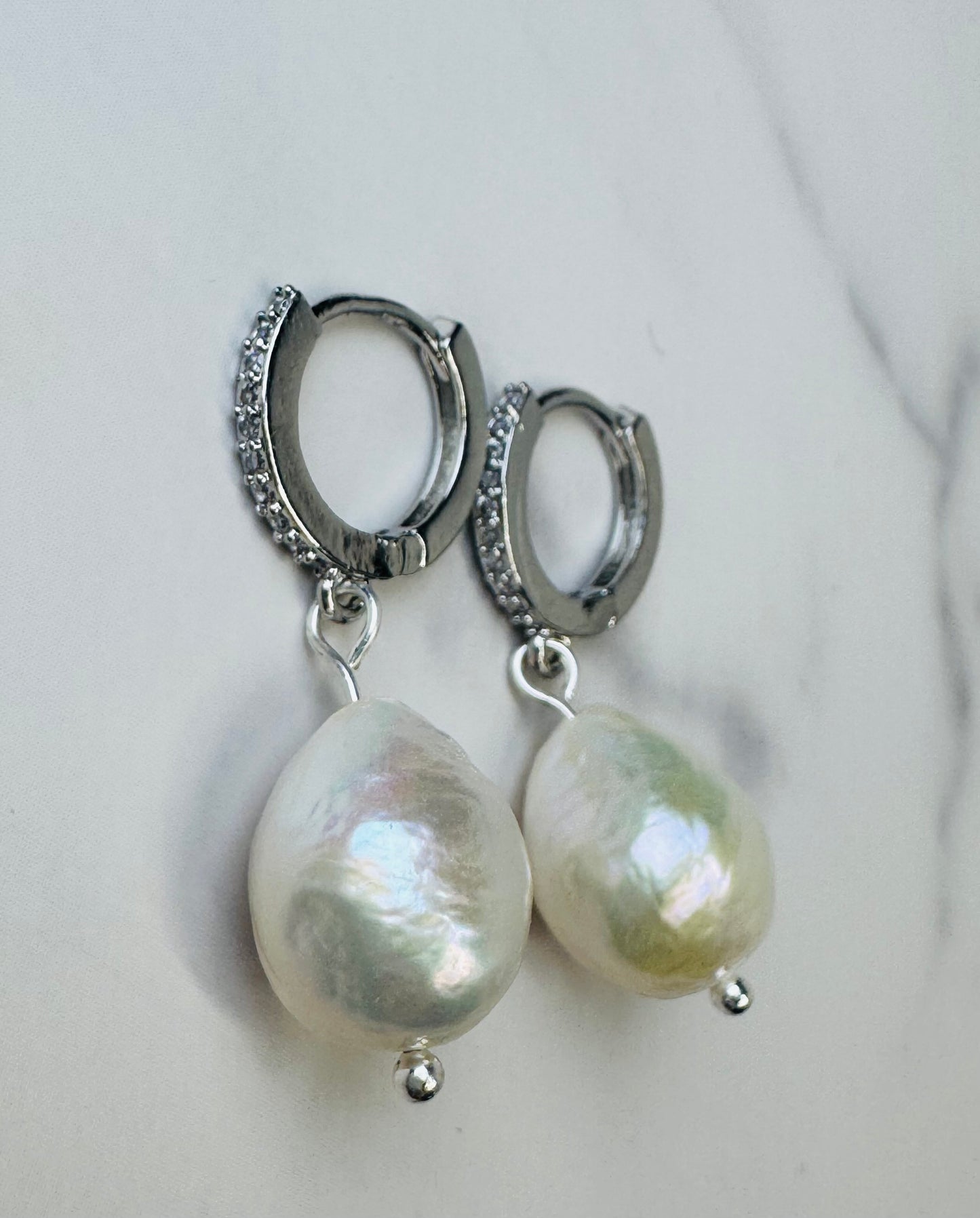 White Edison Pearl Hoops
