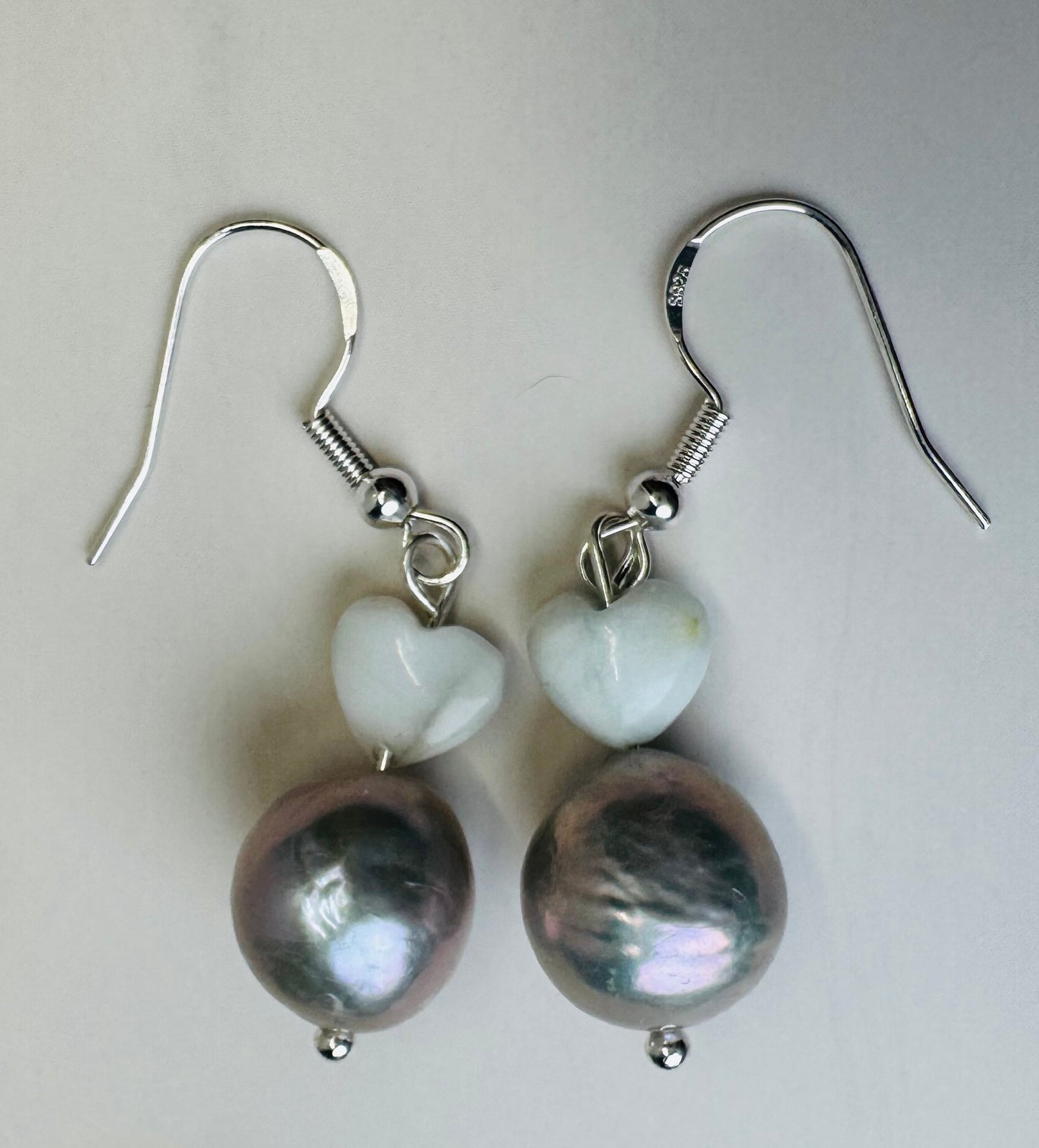Silver Blue Pearls & Larimar Heart Earrings - 925