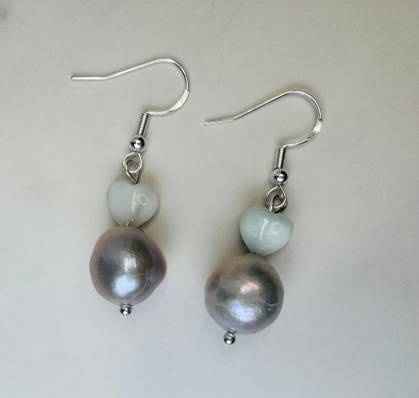 Silver Blue Pearls & Larimar Heart Earrings - 925