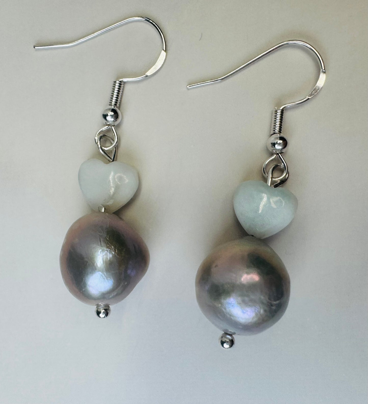 Silver Blue Pearls & Larimar Heart Earrings - 925