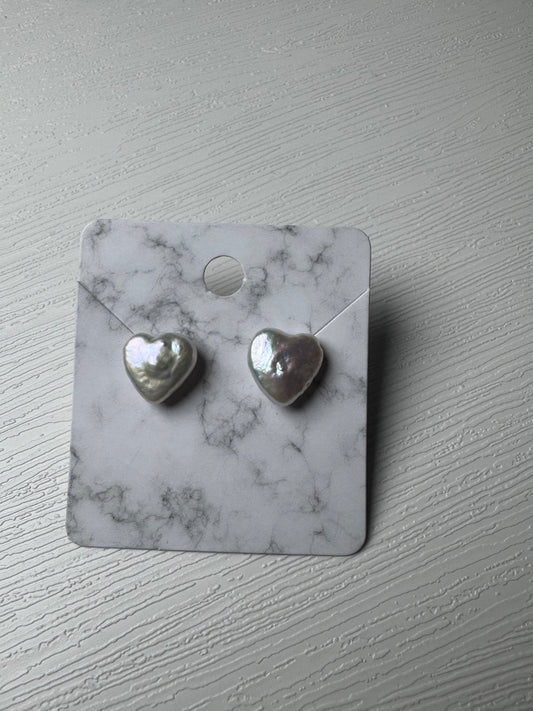 Heart-Shaped Iridescent Pearl Earrings - 925