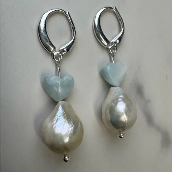 Larimar Heart and Pearl Drop Earrings